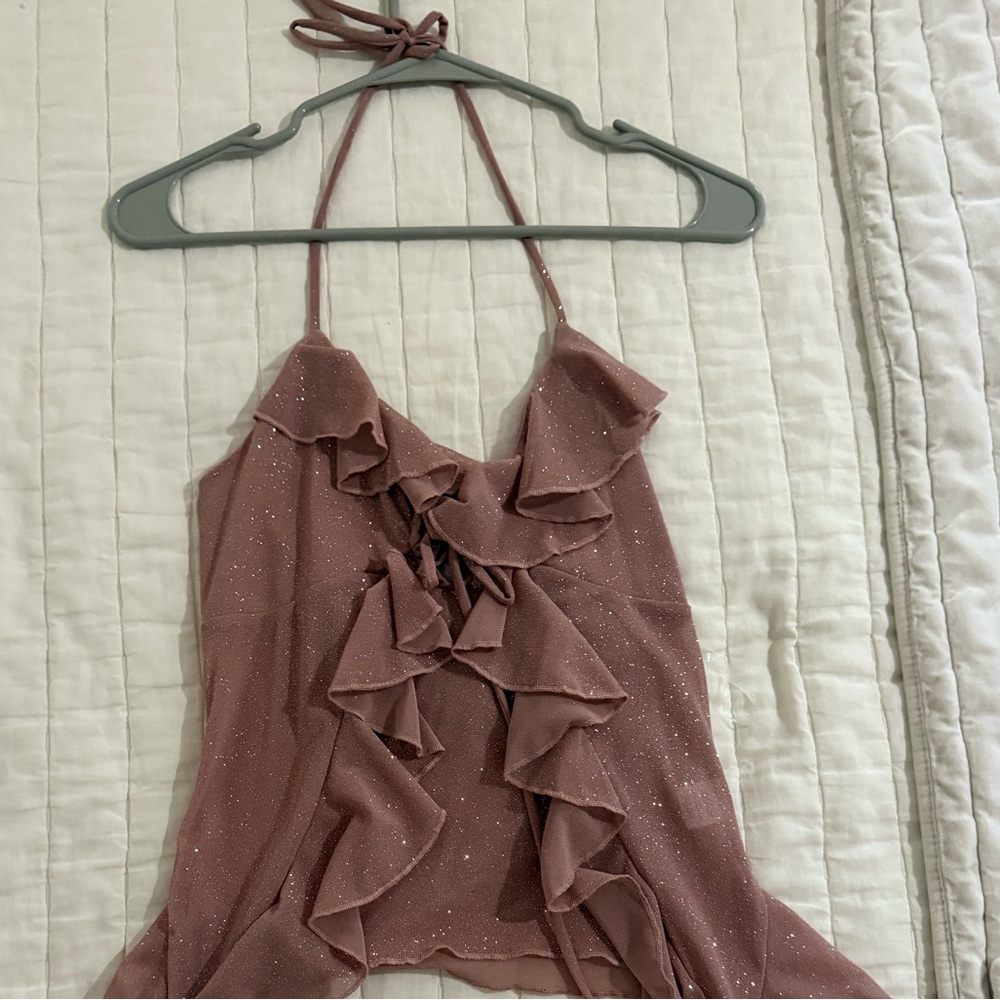SHEIN Ruffled Halter - Dusty Pink